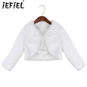 Winter Mädchen Niedliche Prinzessin Weiße Bolero Jacke Kinder Hochzeit Schal Outwear Party Plüsch Mantel Taufe Blumenkleid Faux Pelz Wraps 211204