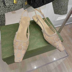 Spring sexy dress shoes hot rhinestone square toe fashion mesh hollow party pumps designer 4.5cm stiletto heels leather sole