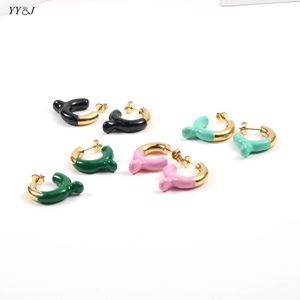 Hoop & Huggie Colored Enamel Earrings For Women Stainless Steel Small C Pink Blue Green Black Cute Jewelry Y2k Unique Cool