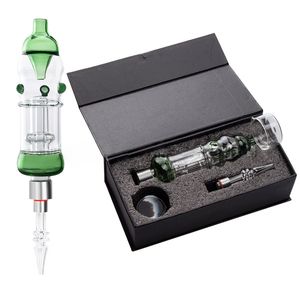 Partihandel Små NC Kits Mini Nector Collector Hookahs med Quartz Keramik Spik Titan Nails Dabber Dish Glass Pipe Plastic Keck Clips Retail Box NC28