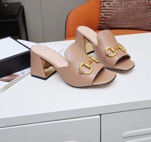 Direct selling high-quality women's slippers fashion ponytail buckle leather sewn sandals Summer Exhibition Party Beach Shoes thick heel 7.5cm luxury box size 35-43