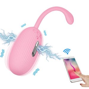 Choque elétrico 12-frequência de vibração de telefone app controle remoto shrink ballvibring ovo g-spot massage brinquedo sexual para as mulheres p0818