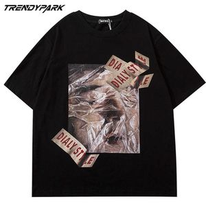 Tee Gömlek Harajuku Plastik Torba Asfiksi Baskılı Kısa Kollu Tişörtleri Streetwear Moda Kısa Kollu Pamuk T-Shirt Tops 210601