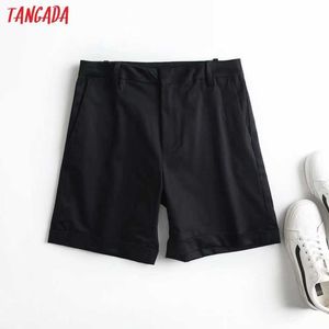 Tangada Kvinnor Elegant Högkvalitativ bomull Shorts Fickor Kvinna Retro Basic Casual Shorts Pantalones 4c96 210609