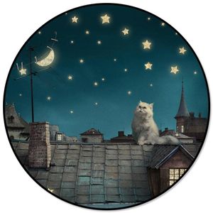 カーペット屋根の子猫の夜星パターンラウンド子供エリアラグフロアマットリビングルームベッドルームカーペットコーヒーテーブル