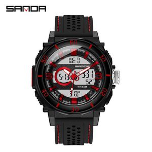 Sanda Marca 760 Dual Exposição Homens WristWatch Silicone Militar Temperatura Relógio Eletrônico Impermeável Esporte Digital Quartz Watch G1022