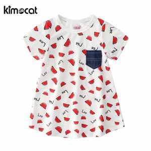 Kimocat sommar nya barn flickas klänning Söt baby kläder tjejer kläder barns tryckta vattenmelon kortärmad klänning q0716