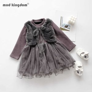 Mudkingdom Girls Princess Dress Autumn Winter es Kids Children Baby Long Sleeve Faux Fur Outfits 210615