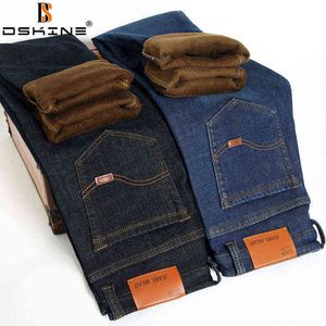 Men Winter Straight Trousers Baggy Stretch Jean Fashion Men Business Casual Jeans 2021 Thicken Keep Warm Autumn Man Denim Pants G0104