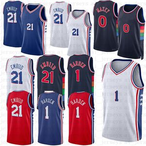 Basket för män Embiid 21 Harden 13 Maxey 0 Niang 20 Joe 7 stitched tröjor Fabriksgrossist högkvalitativ S-XXL