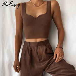 Msfancy Sommer Tank Top Frauen Gestrickte V- Neck Crop Tops Haut Femme Casual Tanks Camis 210604