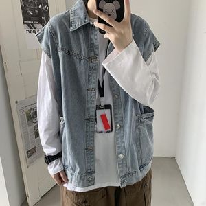 Männer Jacken Frühling Und Herbst Denim Weste Lose Koreanischen Stil Weste Ärmellose Werkzeug Jacke Freizeit Mode Mantel