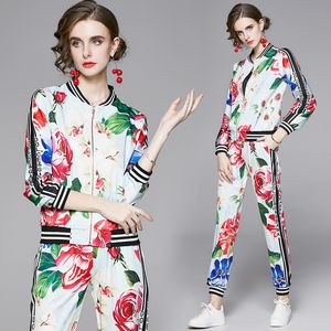 Casual Boutique Womens Set Jacket + Pant Spring Höst Two Piece Set High-end Fashion Printed Lady Passit