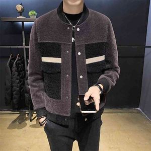 Wysokiej jakości grubsze Kurtki zimowe Mężczyźni Slim Baseball Collar Mink Płaszcz Gruby Wełniana Kurtka Płaszcz dla mężczyzn Stautwear Windbreaker 210527