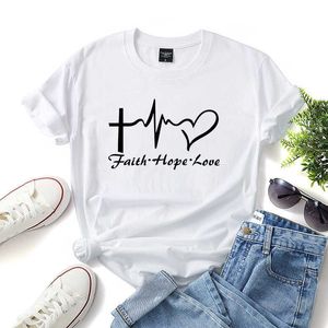 100% algodão Mulheres T-shirt Casual Loose Manga Curta Moda Streetwear Faitha Faith Love Feminino Tees Plus Size W728 210526