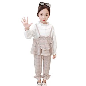 어린이 옷 격자 무늬 블라우스 + 바지 어린이를위한 어린이 심장 패턴 복장 십대 Tracksuit Kids 210528