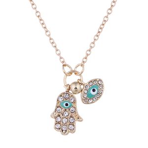 Vintage Turkish Evil Eye Necklaces Gold sliver Cubic Zirconia Greek Pendant Necklace Brand Luck Fatima Hands Fashion Jewelry Women