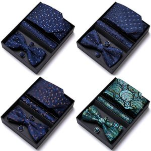 Pajarita En Venta al por mayor-Lazos de arco Venta de fábrica Marca de moda Boda Presente Corbata Pocket Squares Set Necktie Box Grey Men Fit Business