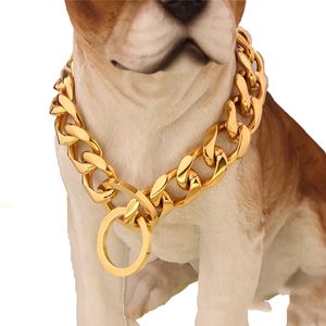 Cuban Pet Dog Chain Collars Lisases in acciaio inox in acciaio in acciaio in acciaio Gold Collar cani da esterno Collana Accessori Accessori