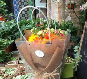 Sacchetti regalo trasparenti impermeabili trapezoidali Sacchetti di plastica per negozi di fiori in PVC Sacchetti di fiori per feste