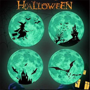 30cm Luminous Moon Halloween Juldekoration Bat Castle Witch Post Gold Party Children Room Bedroom Stickers 211216