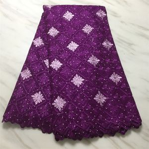 5Yards/Lot High Quality Deep Purple African Cotton Fabric Grid Embroidery Match Crystal French Mesh Lace For Dressing PL31605