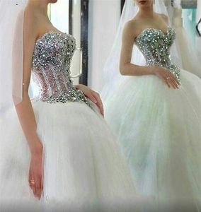 Luxury Wedding Dresses Ball Gown Sweetheart Crystal Beading Sequins Tulle Long Wedding Gown Bridal Dress Custom MadeRobe De Mariee