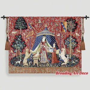 DESIRE - The Lady & the Unicorn Medieval Tapestry Wall Hanging Jacquard Weave Gobelin Home Art Decoration Aubusson Cotton 100% 210609