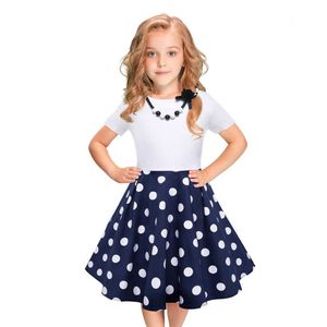 40 # Kids Girls Vintage Dress Polka Dot Drukowanie Księżniczka Huśtawka Rockabilly Party Sukienki Letnie Długie Suknie Odzież dziecięca Q0716