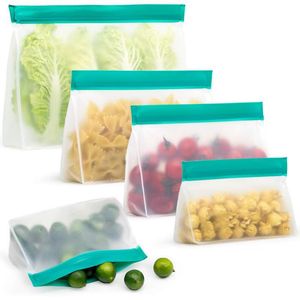 100 pçs/lote conjunto de recipientes de armazenamento de alimentos sacos frescos zip silicone reutilizável almoço frutas copo à prova de vazamento freezer cores aleatórias