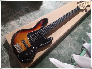 Fretsless 5 Strängar Ebony Fingerboard Electric Bass Guitar med aktiv krets, Chrome-maskinvara, kan anpassas