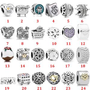 Äkta 925 Sterling Silver Fit Pandora Armband Charms, Krown Brev Virvelfäste Stil Pärlor Kärlek Heart Blue Crysta Charm för DIY Pärlor Charms