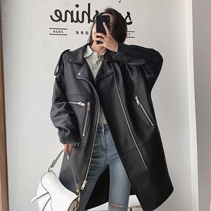 Women's Leather & Faux Wenfly Womens Clothes England Oversized PU Jacket Long Sleeve Zipper Punk Casual Loose Outerwear Harajuku Bomber
