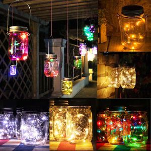 Solar Led Fairy Lights Outdoor Mason Jar Bottle String Light 10 20 LED Copper Wire Colorful Wedding Garland Garden Lantern Decor Y0720