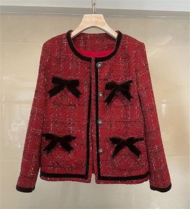 Kadın Ceketler Pist Güz Kış Tatlı Lüks Yay-Düğüm Tüvit Ceket Yün Yüksek Kalite Mont Giyim Casacos Bluz