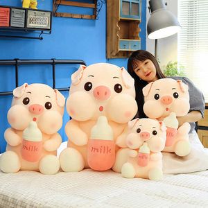 Zqswkl 35/45cm Cute Bottle Pig Doll Plush Toy Big Stuffed Animals Children's Toys Girls Pink Birthday Gift Kawaii Anime Pillow Q0727