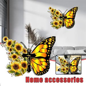 Wall Stickers Art Decoration Butterfly Sunflower Cross Painted Acrylic Hanging Ornament For Home Living Room Bedroom L23