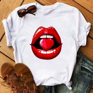 Damen T-Shirt Frauen T-Shirt Rote Lippen Schuhe Drucken Harajuku Freizeit Mode Ästhetisches T-Shirt Lustige Top T-Shirts Weibliche T-Shirts Frauenkleidung