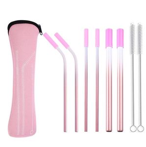 Moda Taşınabilir Metal Straws Set Yaratıcı 304 Paslanmaz Çelik Kullanımlık Silika Jel Başkanı Içme Silika Jel Başkanı Için Boya