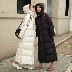 Roupas femininas de algodão de penas inverno coreano X-longo até o tornozelo Bf solto Casaco Parkas 210923