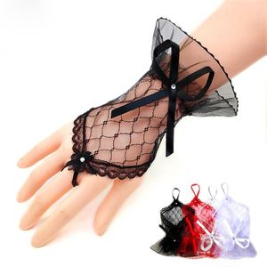 Trendy White Black Red Color Bride Party Gloves Fingerless Sexy Lace Short Bow Glove for Women