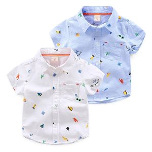 Summer Boys Shirt Cartoon Print Kids Shirts Fashion Cotton Soft Short Sleeve Baby Boy Shirt for Children Clothes 80-130cm 210306