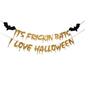 2.2m Halloween Banner Bat Flag Decor Red Gold Black Glitter Strings Festival Party Home ornamento da appendere Decorazioni