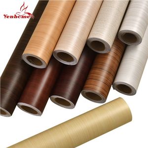 Drewno Grain Home Decor Meble Wrap Winyl Wodoodporna Naklejka Ścienna Samoprzylepna Tapeta PVC Kuchnia Drzwi Drzwi Dekoracyjne 210615