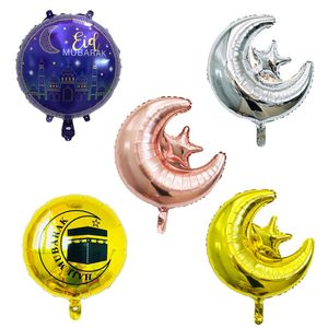 18 inç yuvarlak Eid Mübarek Folyo Balonlar Hac Mübarek Süslemeleri Yıldız Ay Helyum Balon Ramazan Kareem Eids Al-Fitr Malzemeleri