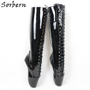 Sorbern مثير heelless الباليه النساء الأحذية الركبة عالية الدانتيل يصل صنم الأحذية BDSM مخصص التمهيد رمح عرض طول زائد الحجم 46