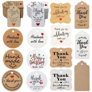 300Pcs Kraft brown /white Gift Tags Thank You paper tags for Wedding decoration baby shower Christmas Label Party decorations Y0730