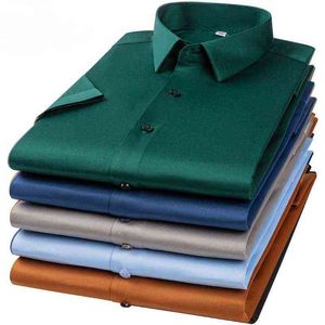 6XL Non-iron Elasticity Easy To Take Care Business Soft Cozy No Pockets White Work Shirt Short Sleeve Shirt Men Slim Fit G0105