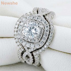 Ela 3 peças 925 Anéis de casamento de prata esterlina para mulheres 2.1ct Aaaaa CZ anel de noivado conjunto clássico jóias tamanho 5-12 211012
