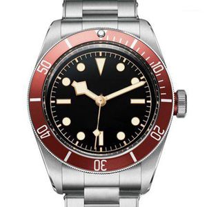 Moda Mens Automático Homens Mecânicos De Aço Inoxidável Relógio de Pulso Cerâmica Vermelho Bezel Black Dial Rotor Montes Clasp Assista 42mm relógios de pulso